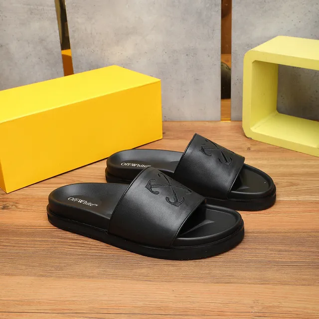 Off-White Slide Negro efecto cuero Correa Plataforma 3