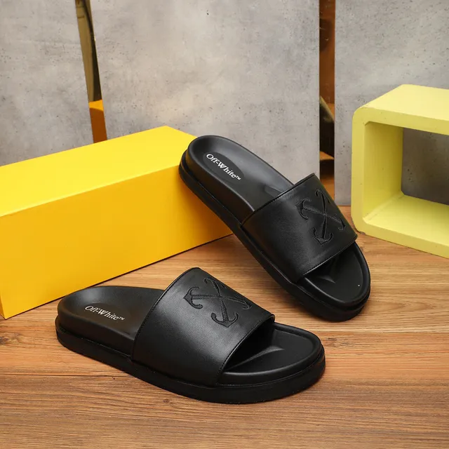 Off-White Slide Negro efecto cuero Correa Plataforma 4