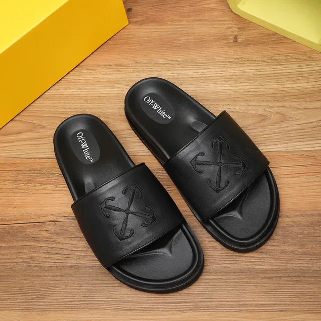 Off-White Slide Negro efecto cuero Correa Plataforma 5