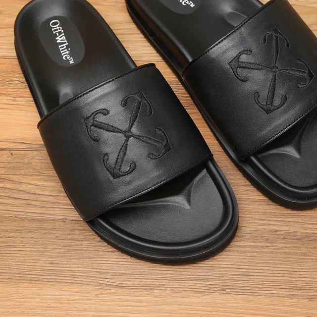 Off-White Slide Negro efecto cuero Correa Plataforma 6
