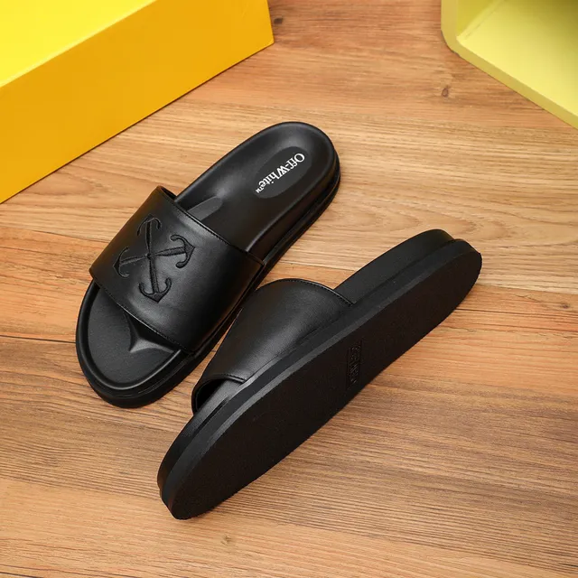 Off-White Slide Negro efecto cuero Correa Plataforma 7