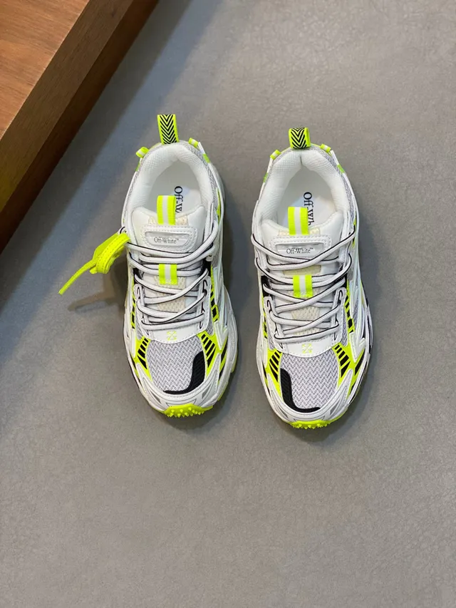 Off-White 黄色鞋底 霓虹几何叠加 厚底运动鞋 2