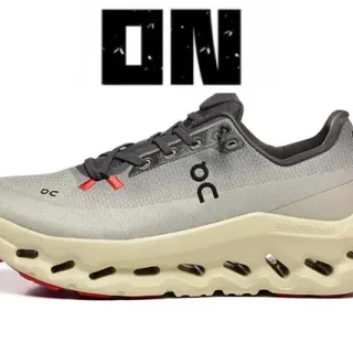 On Gray Beige Engineered Mesh Upper Open Hexagonal CloudTec Pods Running Shoes