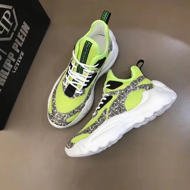 Philipp Plein Active Runner সবুজ কালো নকশাকৃত মিডসোল নিওন লাইম মেশ চাঙ্কি স্নিকার 3