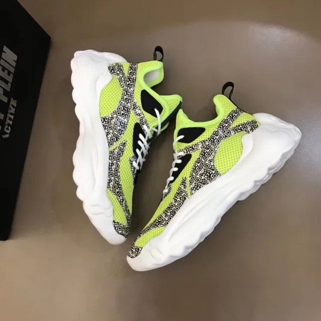 Philipp Plein Active Runner সবুজ কালো নকশাকৃত মিডসোল নিওন লাইম মেশ চাঙ্কি স্নিকার 6