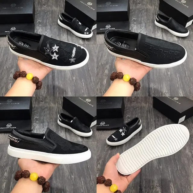 Philipp Plein 黑白 套脚 刺绣花卉面板 生活休闲鞋 2