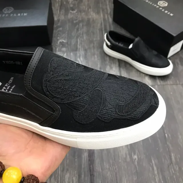 Philipp Plein 黑白 套脚 刺绣花卉面板 生活休闲鞋 5
