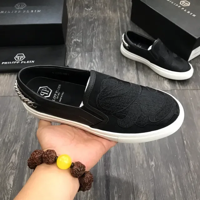 Philipp Plein 黑白 套脚 刺绣花卉面板 生活休闲鞋 6