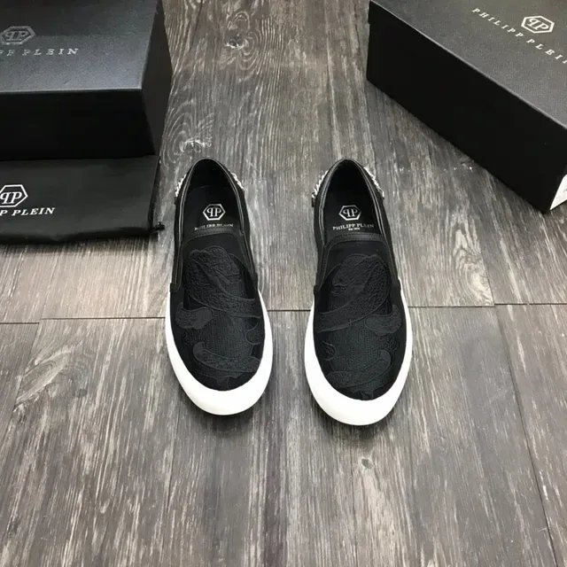Philipp Plein 黑白 套脚 刺绣花卉面板 生活休闲鞋 7