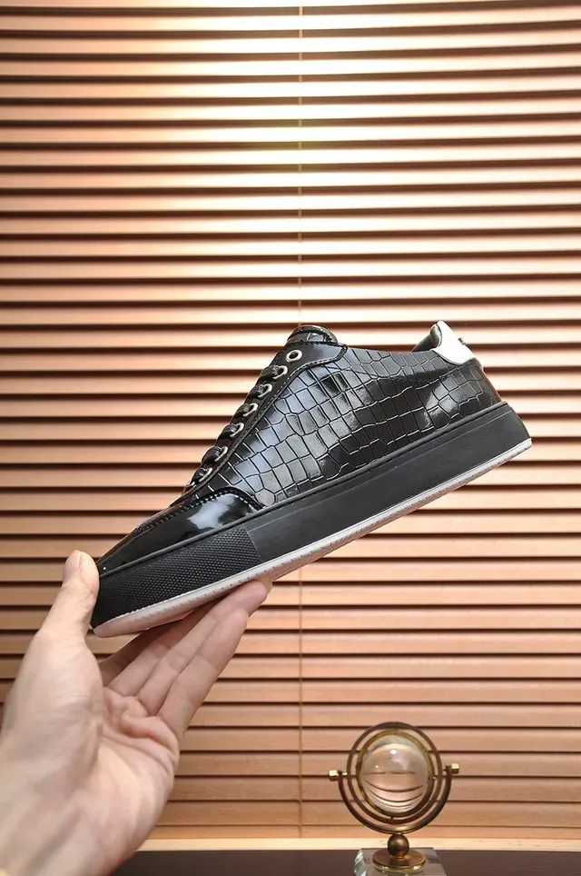 Philipp Plein लाइफस्टाइल स्नीकर काला सिल्वर क्रोकोडाइल एम्बॉस्ड पेटेंट लेदर हैक्सागोनल पीपी लोगो लाइफस्टाइल स्नीकर 6