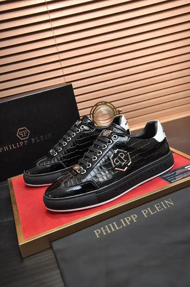Philipp Plein लाइफस्टाइल स्नीकर काला सिल्वर क्रोकोडाइल एम्बॉस्ड पेटेंट लेदर हैक्सागोनल पीपी लोगो लाइफस्टाइल स्नीकर 7