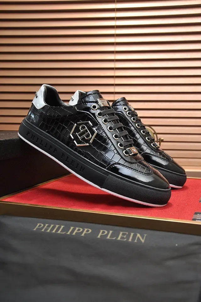 Philipp Plein लाइफस्टाइल स्नीकर काला सिल्वर क्रोकोडाइल एम्बॉस्ड पेटेंट लेदर हैक्सागोनल पीपी लोगो लाइफस्टाइल स्नीकर 8