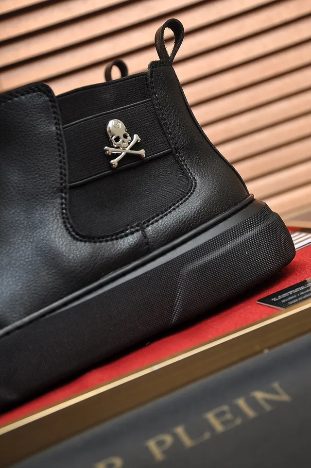 Philipp Plein Skull حذاء تشيلسي جلد أسود 2