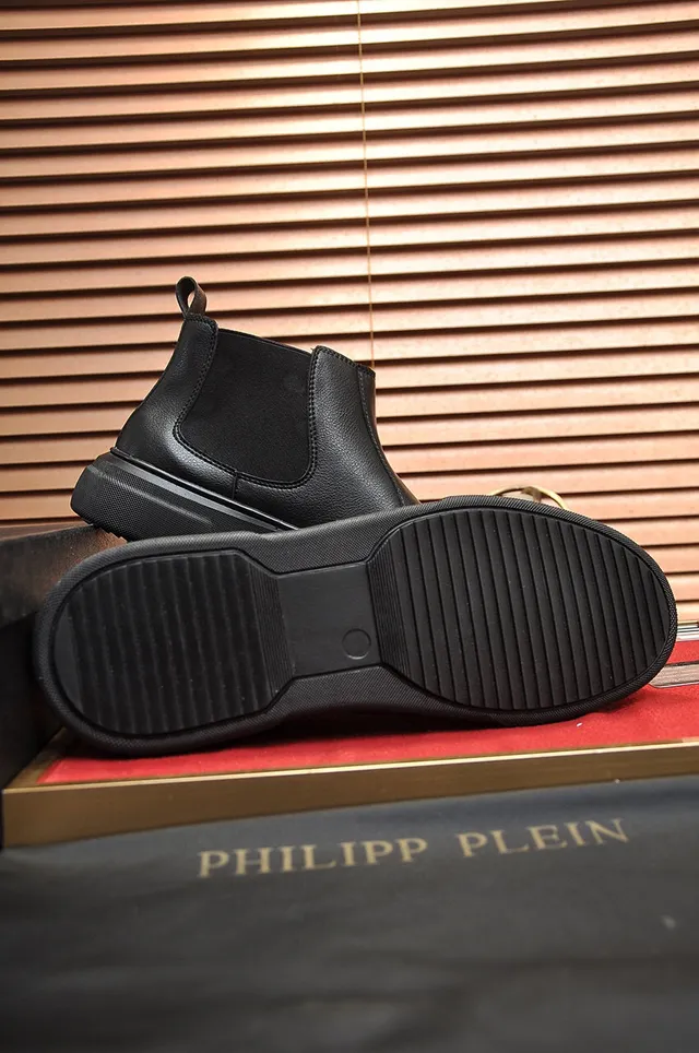 Philipp Plein Skull حذاء تشيلسي جلد أسود 4