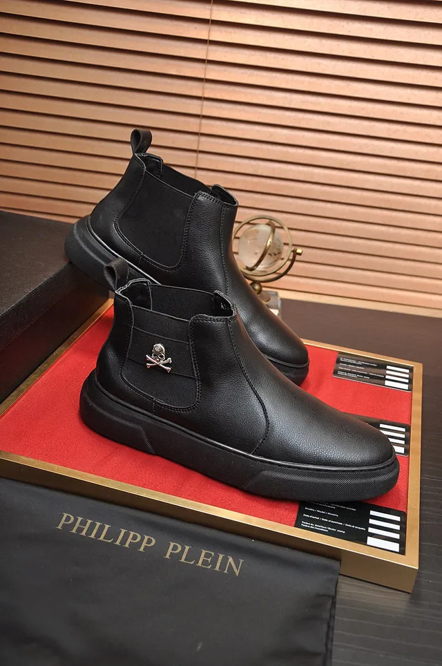 Philipp Plein Skull حذاء تشيلسي جلد أسود 5