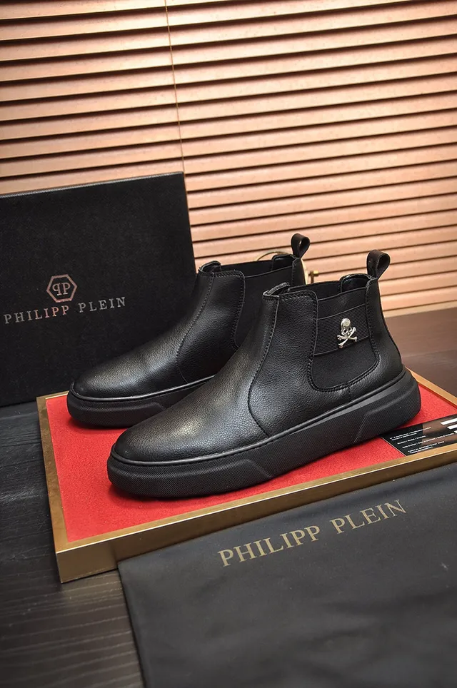 Philipp Plein Skull حذاء تشيلسي جلد أسود 7