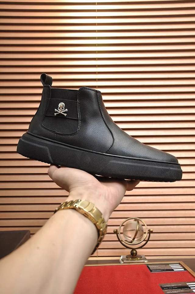 Philipp Plein Skull حذاء تشيلسي جلد أسود 9