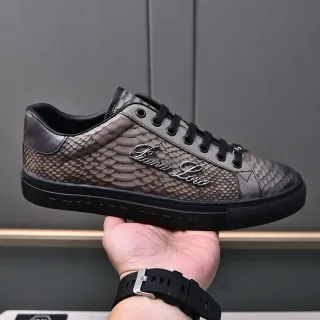Philipp Plein Snakeskin-Textured Gray and Black Lifestyle Sneakers