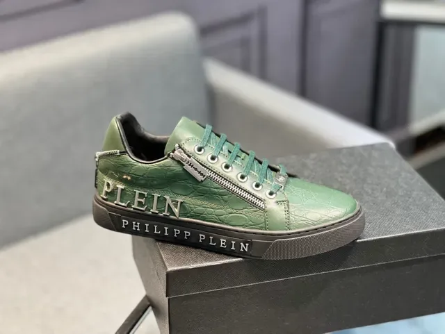 Philipp Plein Sport Vert Noir Cuir Embossé Crocodile Détail Fermeture Éclair Côté Sneakers Lifestyle 9
