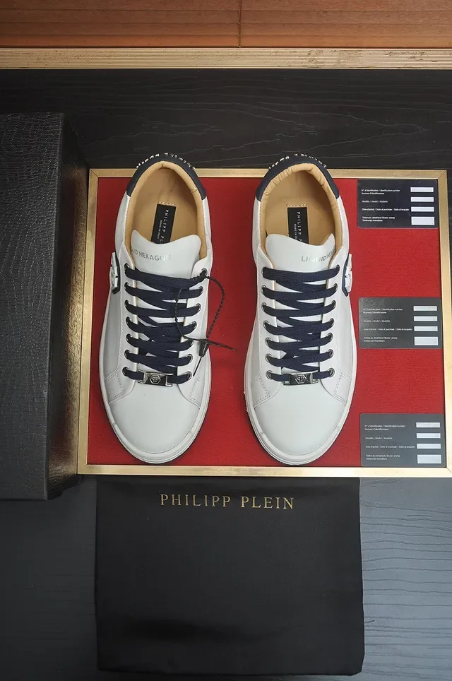 Philipp Plein White and Navy Hexagonal Logo Lifestyle Sneakers 3