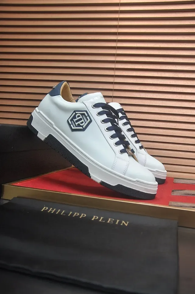 Philipp Plein White and Navy Hexagonal Logo Lifestyle Sneakers 4