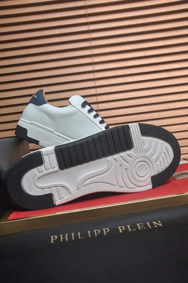 Philipp Plein White and Navy Hexagonal Logo Lifestyle Sneakers 7