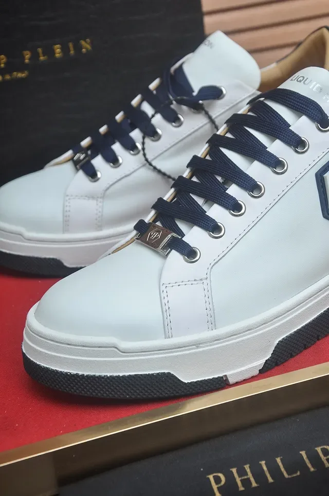 Philipp Plein White and Navy Hexagonal Logo Lifestyle Sneakers 8