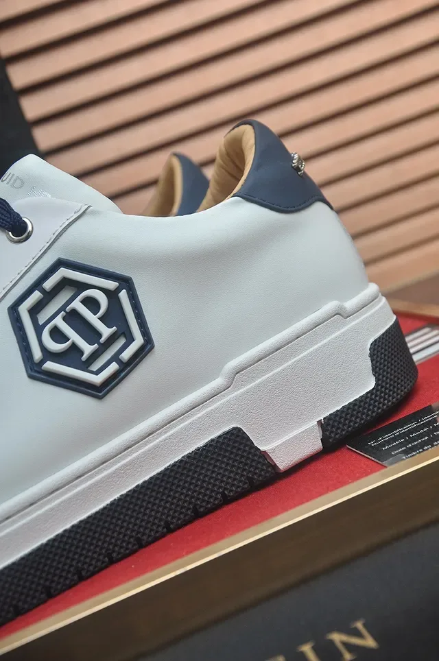 Philipp Plein White and Navy Hexagonal Logo Lifestyle Sneakers 9