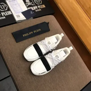 Philipp Plein सफेद काला चमड़ा/जाली ऊपरी ब्रांडेड पट्टा लाइफस्टाइल स्नीकर