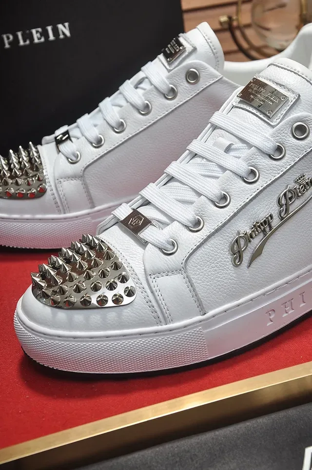 Philipp Plein White Leather Studded Toe Lifestyle Sneakers 3