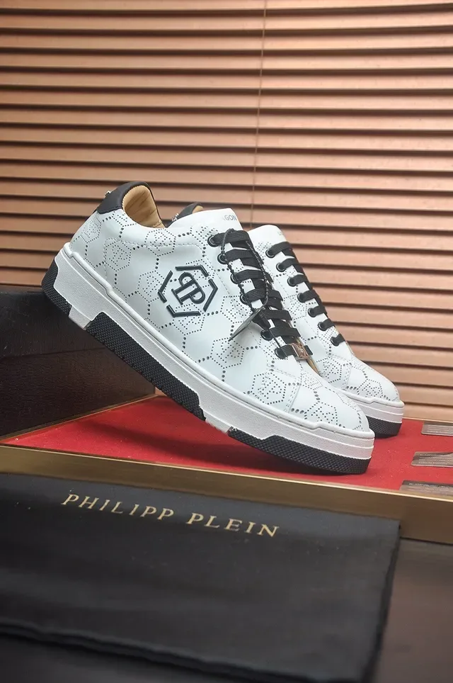 Philipp Plein White Perforated Hex Logo Lifestyle Sneakers 4