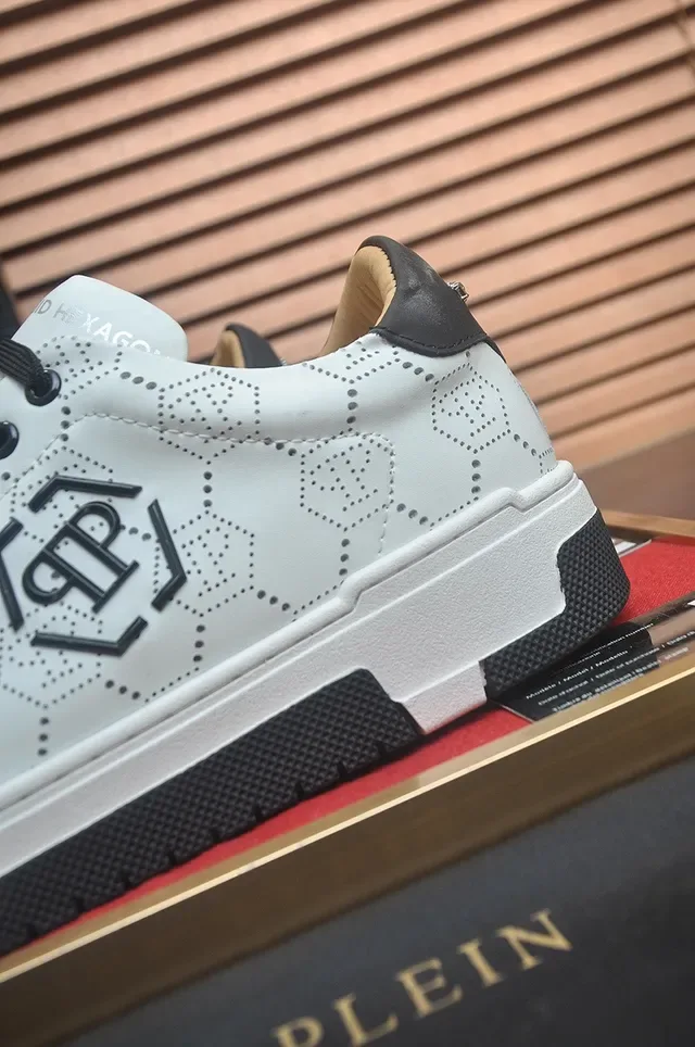 Philipp Plein White Perforated Hex Logo Lifestyle Sneakers 9