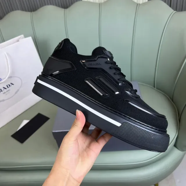 Prada Tênis Lifestyle Todo Preto Malla e Capa Glossy 5