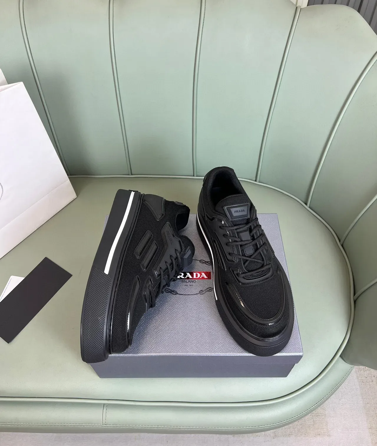 Prada Tênis Lifestyle Todo Preto Malla e Capa Glossy 6