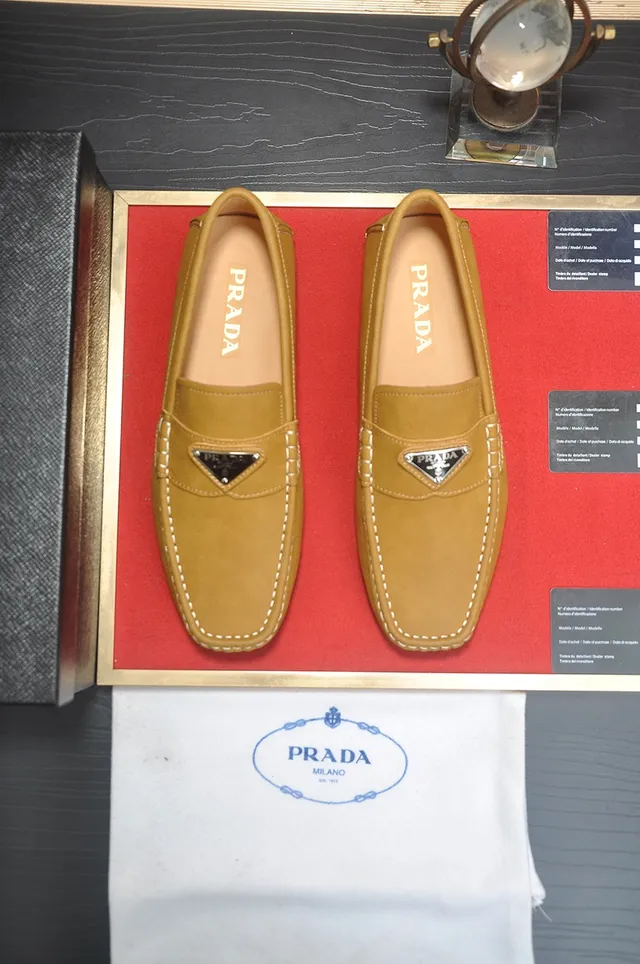 Prada Beige White Mustard-Yellow Leather Contrast Stitching Loafer 5
