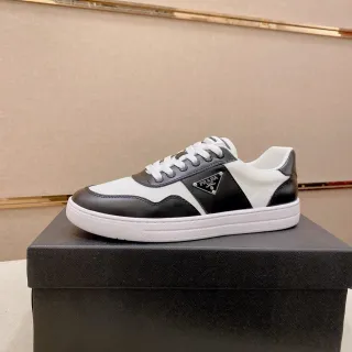 Prada Black and White Leather-Textile Low-Top Lifestyle Sneakers — Prada Lifestyle Sneakers photo from the Yupoo catalog