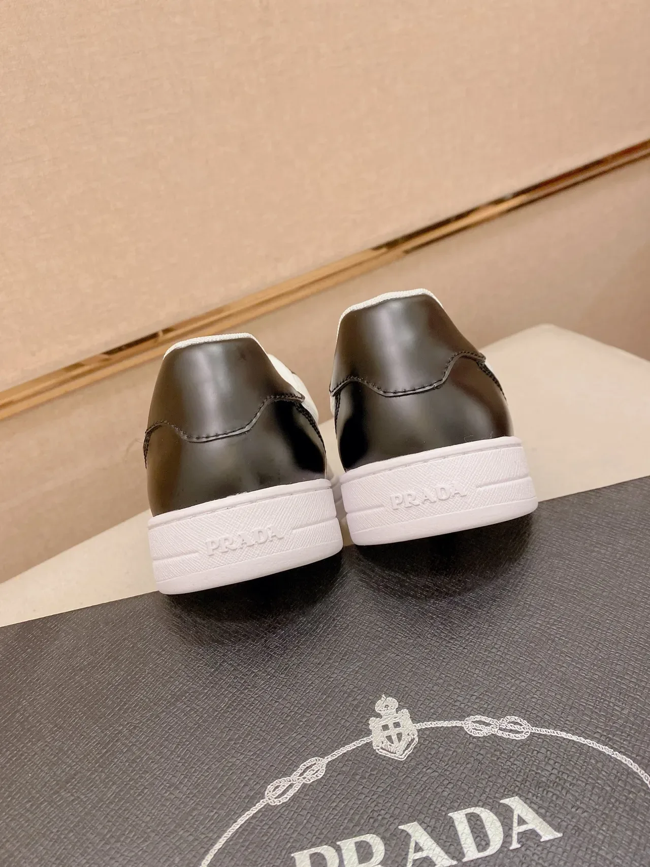 Prada Black and White Leather-Textile Low-Top Lifestyle Sneakers 3