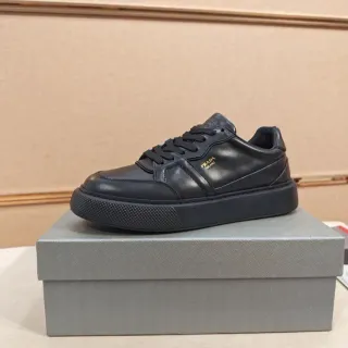 Prada Black Leather Upper Thick Platform Sole Lifestyle Sneakers