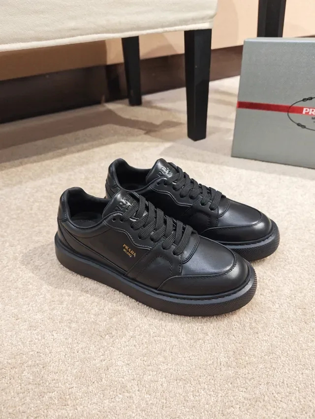 Prada Black Leather Upper Thick Platform Sole Lifestyle Sneakers 4