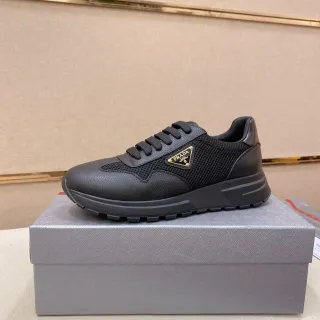 Prada Black Mixed-Material Upper Textured Leather Toe Cap Lifestyle Sneakers