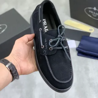Prada Black Suede Boat Shoes