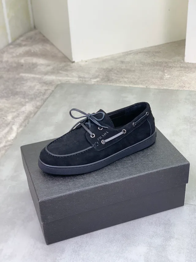 Prada Black Suede Boat Shoes 4
