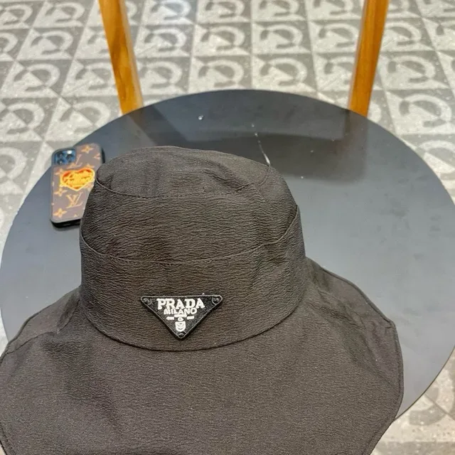 Prada Chapéu Bucket Preto Tecido Texturizado Amassado Coroa Estruturada 7