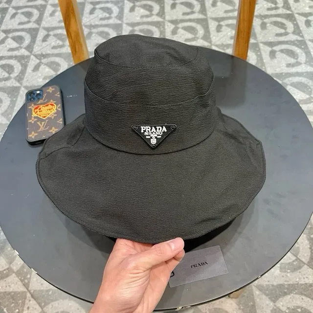 Prada Chapéu Bucket Preto Tecido Texturizado Amassado Coroa Estruturada 8