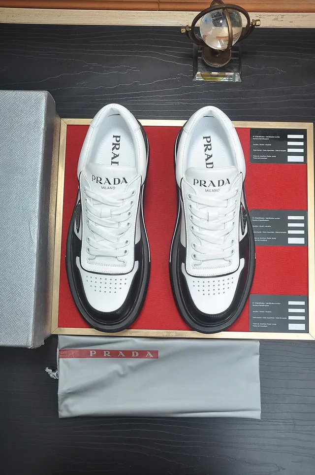 Prada Black White Two-Tone Leather Triangular Logo Plaque Lifestyle Sneakers 9