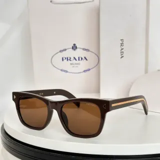 Prada Brown Gold Rectangular Frame Acetate Construction Sunglasses