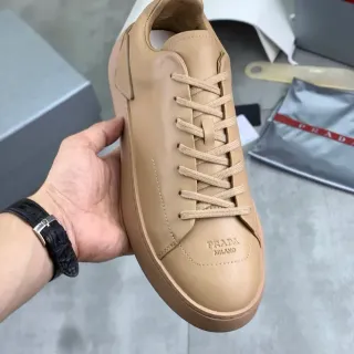 Prada Cloudbust Beige Monochrome Leather Platform Sole Lifestyle Sneakers