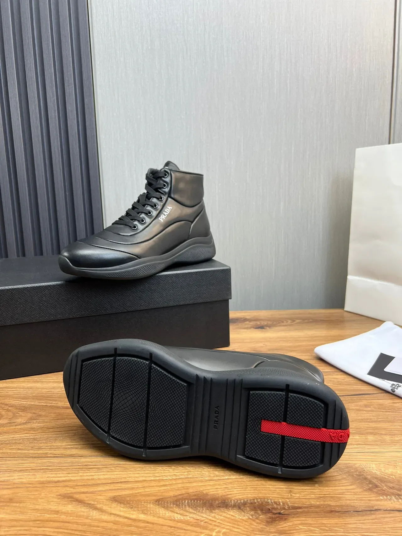 Prada Cloudbust Black Leather High-Top Lifestyle Sneakers 2
