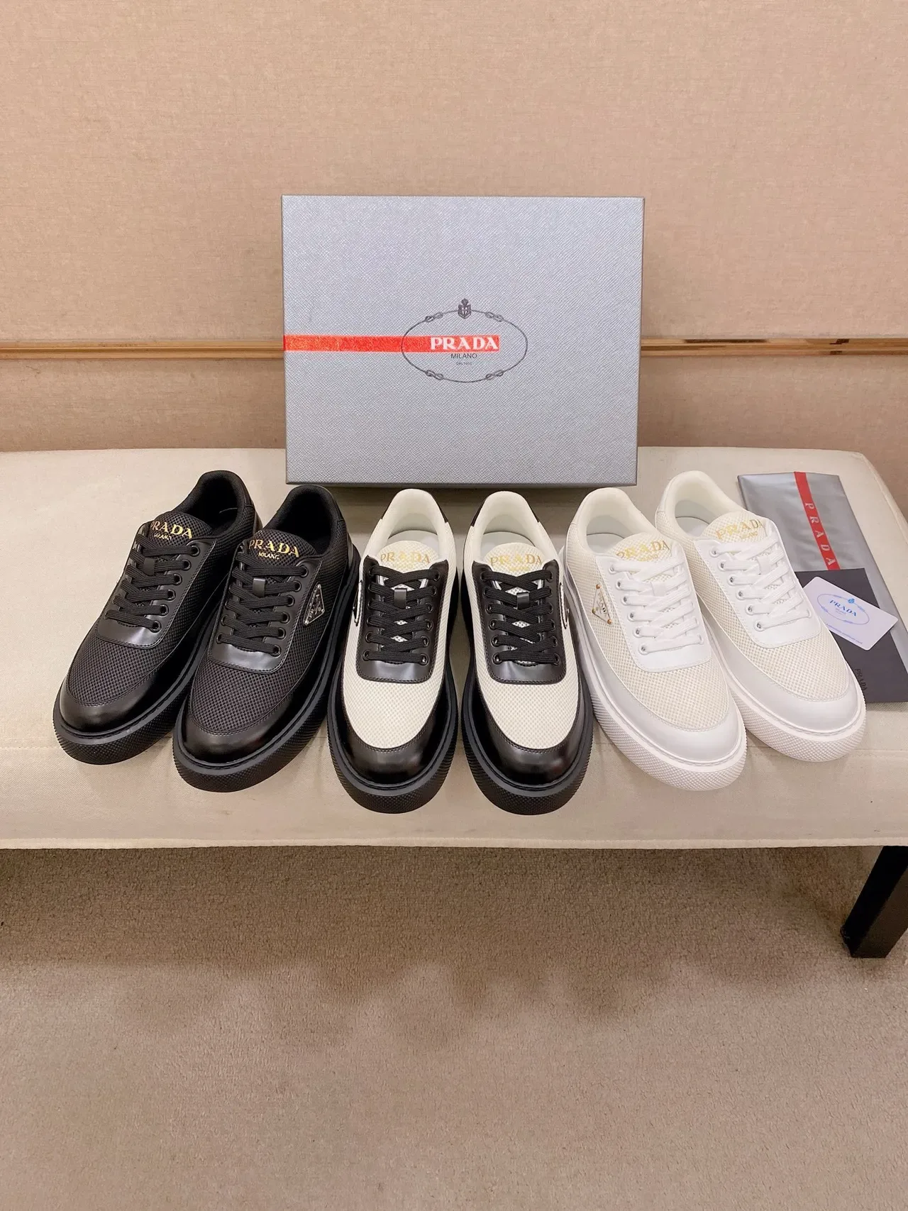 Prada Cloudbust Black Mesh and Leather Platform Lifestyle Sneaker 2