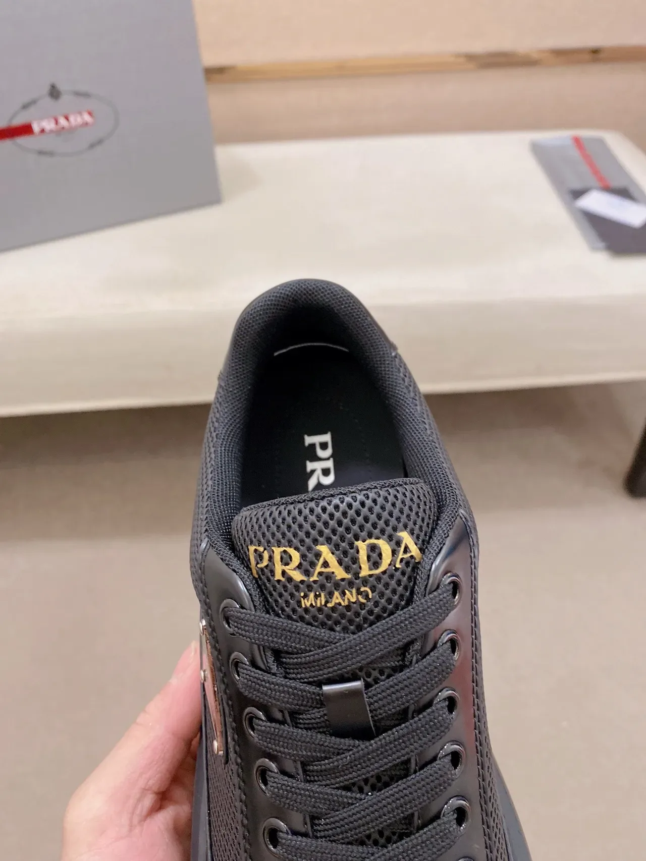 Prada Cloudbust Black Mesh and Leather Platform Lifestyle Sneaker 4